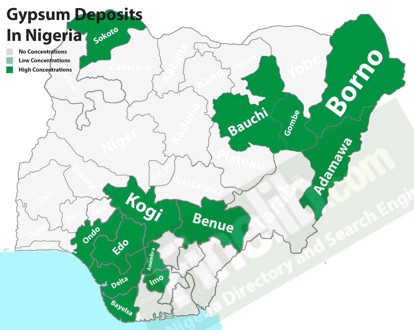 Gypsum mineral deposits in Nigeria