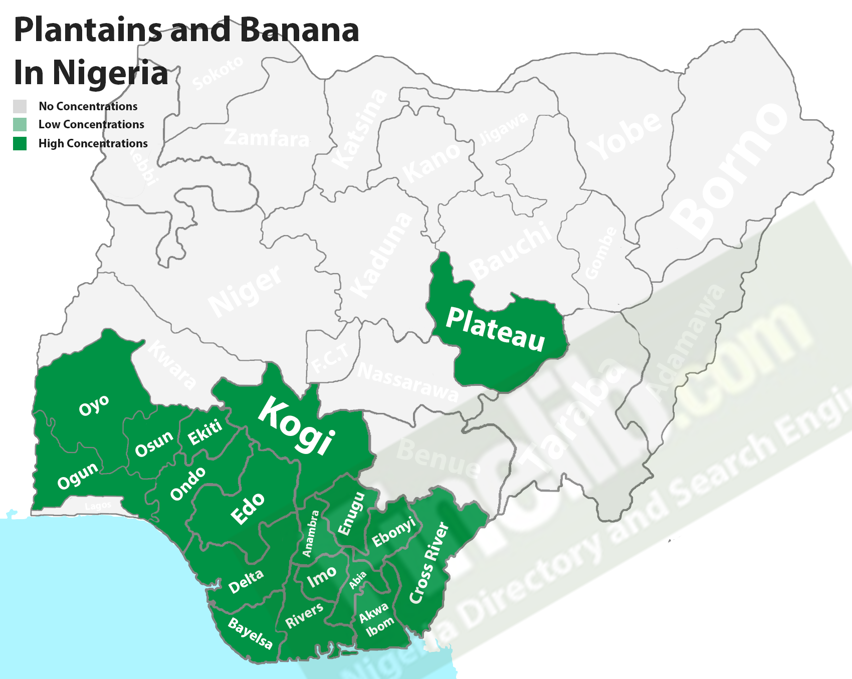 Plantain and banana cash crop producing states in Nigeria