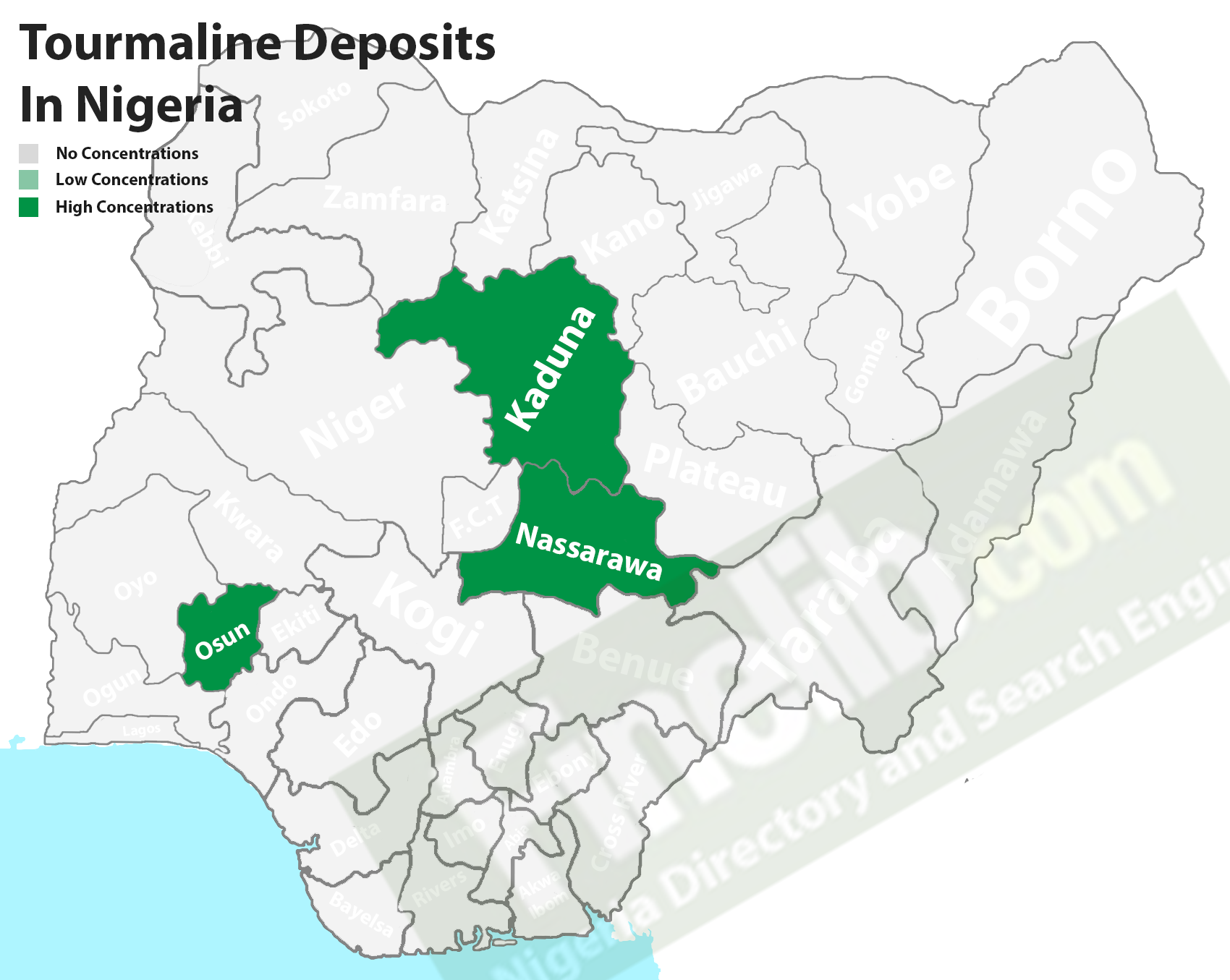 Tourmaline deposits in Nigeria
