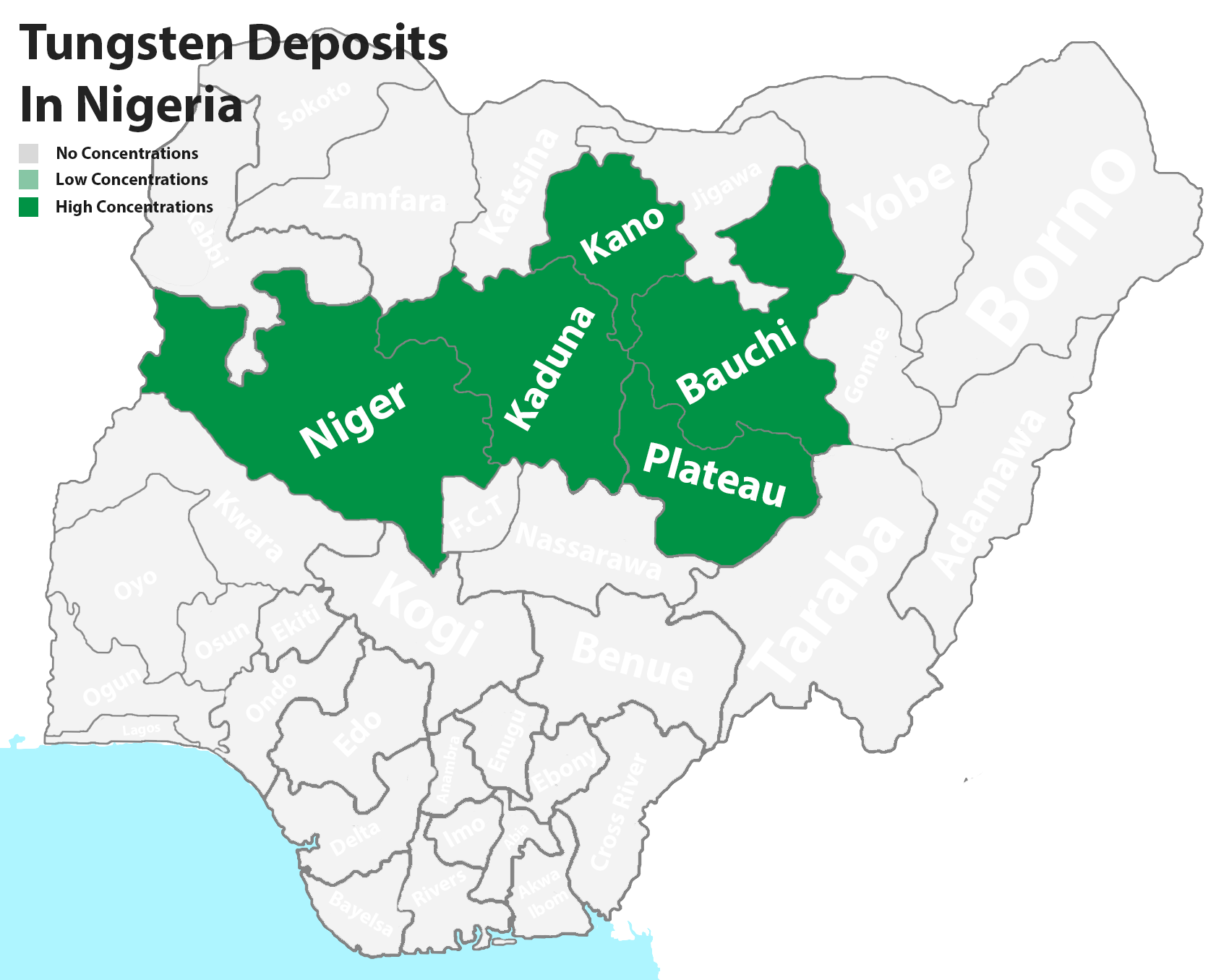 Tungsten mineral deposits in Nigeria
